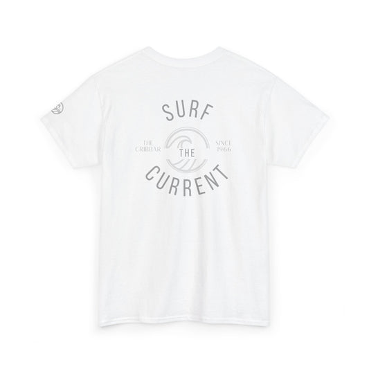 Surf The Current Graphic Tee — White Surf Beach T‑Shirt